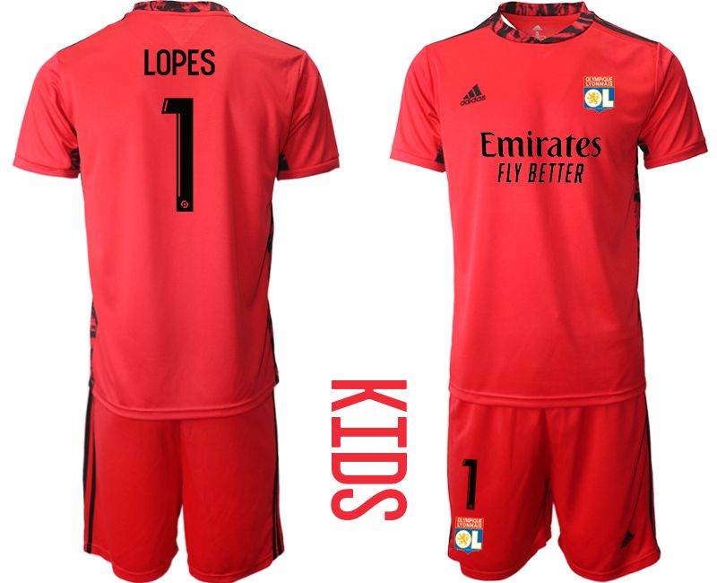Youth 2020-2021 club Olympique Lyonnais red goalkeeper #1 Soccer Jerseys